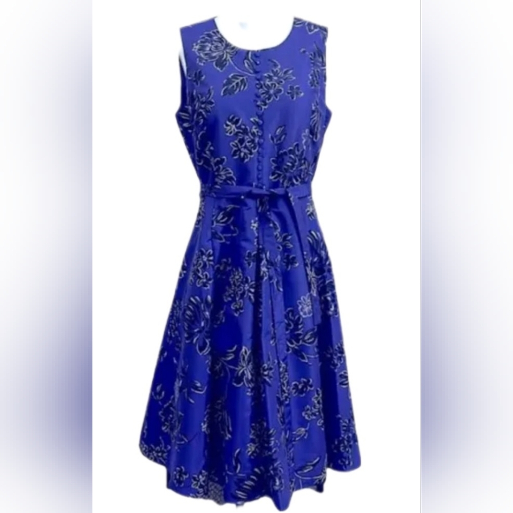 □$1,200 OSCAR DE LA RENTA NEW BEAUTIFUL PURPLE FLORAL MIDI DRESS US 12 L - Picture 1 of 10